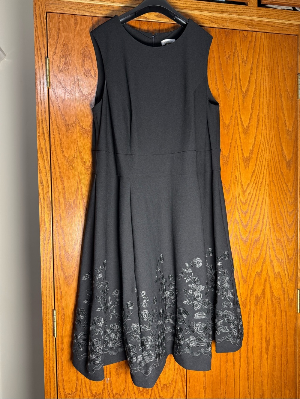 Calvin Klein Black Sleeveless Dress with Gray Hem Detail